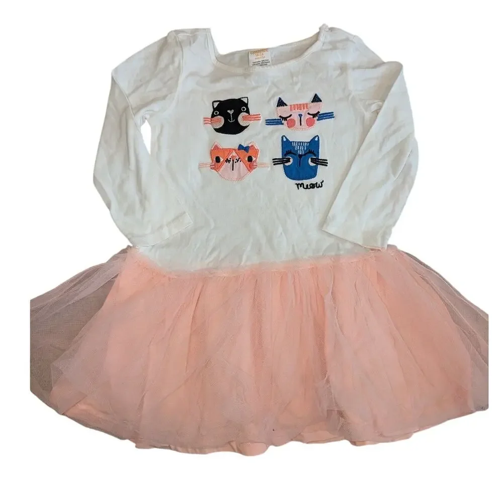Gymboree 18-24M Cat Tutu Dress Embroidered Kitty Pink Tulle Long Sleeve